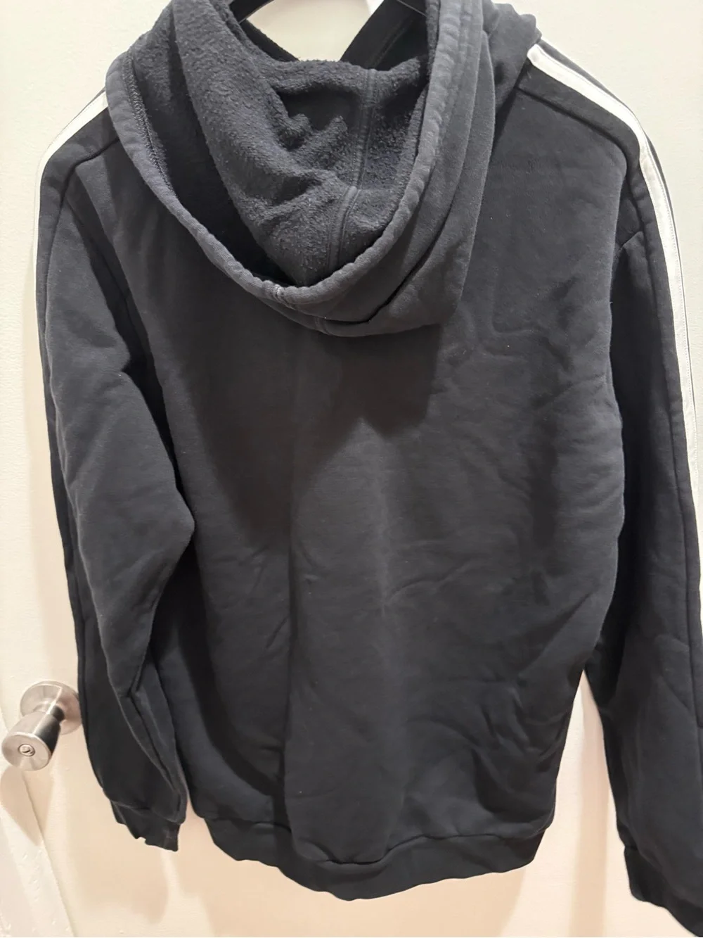adidas Black Hoodie with White Three-Stripe Sleeve